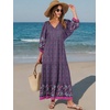 image:imageANRABESS Womens Boho Floral 34 Puff Sleeve Maxi Dress  Tiered Flowy Loose Fit Comfy Soft Rayon Fabric Wedding Guest Church Beach Modest Elegant Spring Summer Fall OutfitsPurple Floral