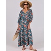 image:imageANRABESS Womens Boho Floral 34 Puff Sleeve Maxi Dress  Tiered Flowy Loose Fit Comfy Soft Rayon Fabric Wedding Guest Church Beach Modest Elegant Spring Summer Fall OutfitsTeal Red Floral