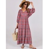 image:imageANRABESS Womens Boho Floral 34 Puff Sleeve Maxi Dress  Tiered Flowy Loose Fit Comfy Soft Rayon Fabric Wedding Guest Church Beach Modest Elegant Spring Summer Fall OutfitsRed Blue