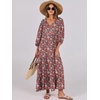 image:imageANRABESS Womens Boho Floral 34 Puff Sleeve Maxi Dress  Tiered Flowy Loose Fit Comfy Soft Rayon Fabric Wedding Guest Church Beach Modest Elegant Spring Summer Fall OutfitsRed