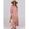 image:imageANRABESS Womens Boho Floral 34 Puff Sleeve Maxi Dress  Tiered Flowy Loose Fit Comfy Soft Rayon Fabric Wedding Guest Church Beach Modest Elegant Spring Summer Fall OutfitsGreygreen Pink Floral