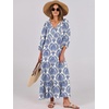 image:imageANRABESS Womens Boho Floral 34 Puff Sleeve Maxi Dress  Tiered Flowy Loose Fit Comfy Soft Rayon Fabric Wedding Guest Church Beach Modest Elegant Spring Summer Fall OutfitsBlue Khaki