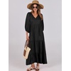 image:imageANRABESS Womens Boho Floral 34 Puff Sleeve Maxi Dress  Tiered Flowy Loose Fit Comfy Soft Rayon Fabric Wedding Guest Church Beach Modest Elegant Spring Summer Fall OutfitsBlack