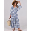 image:imageANRABESS Womens Boho Floral 34 Puff Sleeve Maxi Dress  Tiered Flowy Loose Fit Comfy Soft Rayon Fabric Wedding Guest Church Beach Modest Elegant Spring Summer Fall OutfitsBlue Khaki