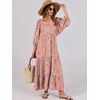 image:imageANRABESS Womens Boho Floral 34 Puff Sleeve Maxi Dress  Tiered Flowy Loose Fit Comfy Soft Rayon Fabric Wedding Guest Church Beach Modest Elegant Spring Summer Fall OutfitsGreygreen Pink Floral