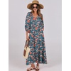 image:imageANRABESS Womens Boho Floral 34 Puff Sleeve Maxi Dress  Tiered Flowy Loose Fit Comfy Soft Rayon Fabric Wedding Guest Church Beach Modest Elegant Spring Summer Fall OutfitsTeal Red Floral