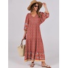 image:imageANRABESS Womens Boho Floral 34 Puff Sleeve Maxi Dress  Tiered Flowy Loose Fit Comfy Soft Rayon Fabric Wedding Guest Church Beach Modest Elegant Spring Summer Fall OutfitsWine Red