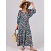 image:imageANRABESS Womens Boho Floral 34 Puff Sleeve Maxi Dress  Tiered Flowy Loose Fit Comfy Soft Rayon Fabric Wedding Guest Church Beach Modest Elegant Spring Summer Fall OutfitsTeal Red Floral