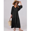 image:imageANRABESS Womens Boho Floral 34 Puff Sleeve Maxi Dress  Tiered Flowy Loose Fit Comfy Soft Rayon Fabric Wedding Guest Church Beach Modest Elegant Spring Summer Fall OutfitsBlack