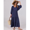 image:imageANRABESS Womens Boho Floral 34 Puff Sleeve Maxi Dress  Tiered Flowy Loose Fit Comfy Soft Rayon Fabric Wedding Guest Church Beach Modest Elegant Spring Summer Fall OutfitsNavy Blue