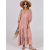 image:imageANRABESS Womens Boho Floral 34 Puff Sleeve Maxi Dress  Tiered Flowy Loose Fit Comfy Soft Rayon Fabric Wedding Guest Church Beach Modest Elegant Spring Summer Fall OutfitsGreygreen Pink Floral