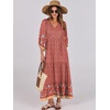 image:imageANRABESS Womens Boho Floral 34 Puff Sleeve Maxi Dress  Tiered Flowy Loose Fit Comfy Soft Rayon Fabric Wedding Guest Church Beach Modest Elegant Spring Summer Fall OutfitsWine Red