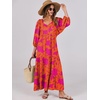 image:imageANRABESS Womens Boho Floral 34 Puff Sleeve Maxi Dress  Tiered Flowy Loose Fit Comfy Soft Rayon Fabric Wedding Guest Church Beach Modest Elegant Spring Summer Fall OutfitsOrange Rose Floral