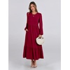 image:imageANRABESS Womens Long Sleeve Fall Flowy Maxi Dresses  Crewneck Soft Tiered Midi Dress Loose Fit ALine Hem with Pockets Casual Travel amp Work Outfit Spring Fall ClothingBurgundy