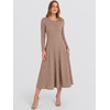image:imageANRABESS Womens Long Sleeve Ribbed Knit Fall Midi Dresses  Crewneck Flared Swing Flowy A Line Sweater Dress Soft Comfy Fitted Stretchy Casual Winter Work Date Night Everyday WearTan