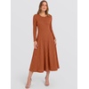 image:imageANRABESS Womens Long Sleeve Ribbed Knit Fall Midi Dresses  Crewneck Flared Swing Flowy A Line Sweater Dress Soft Comfy Fitted Stretchy Casual Winter Work Date Night Everyday WearBurnt Orange