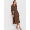 image:imageANRABESS Womens Long Sleeve Ribbed Knit Fall Midi Dresses  Crewneck Flared Swing Flowy A Line Sweater Dress Soft Comfy Fitted Stretchy Casual Winter Work Date Night Everyday WearBrown