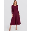 image:imageANRABESS Womens Long Sleeve Ribbed Knit Fall Midi Dresses  Crewneck Flared Swing Flowy A Line Sweater Dress Soft Comfy Fitted Stretchy Casual Winter Work Date Night Everyday WearBurgundy