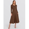 image:imageANRABESS Womens Long Sleeve Ribbed Knit Fall Midi Dresses  Crewneck Flared Swing Flowy A Line Sweater Dress Soft Comfy Fitted Stretchy Casual Winter Work Date Night Everyday WearBrown