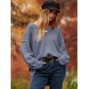 image:imageANRABESS Womens Oversized Scoop V Neck Batwing Sleeve Sweater  Off Shoulder Long Sleeve Pullover SweaterLoose Slouchy FitChunky Knit Soft Warm Fall OutfitsWinter ClothingGray