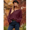 image:imageANRABESS Womens Oversized Scoop V Neck Batwing Sleeve Sweater  Off Shoulder Long Sleeve Pullover SweaterLoose Slouchy FitChunky Knit Soft Warm Fall OutfitsWinter ClothingWine Red