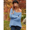 image:imageANRABESS Womens Oversized Scoop V Neck Batwing Sleeve Sweater  Off Shoulder Long Sleeve Pullover SweaterLoose Slouchy FitChunky Knit Soft Warm Fall OutfitsWinter ClothingBlue