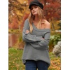 image:imageANRABESS Womens Oversized Scoop V Neck Batwing Sleeve Sweater  Off Shoulder Long Sleeve Pullover SweaterLoose Slouchy FitChunky Knit Soft Warm Fall OutfitsWinter ClothingDark Gray
