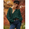image:imageANRABESS Womens Oversized Scoop V Neck Batwing Sleeve Sweater  Off Shoulder Long Sleeve Pullover SweaterLoose Slouchy FitChunky Knit Soft Warm Fall OutfitsWinter ClothingDark Green