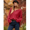 image:imageANRABESS Womens Oversized Scoop V Neck Batwing Sleeve Sweater  Off Shoulder Long Sleeve Pullover SweaterLoose Slouchy FitChunky Knit Soft Warm Fall OutfitsWinter ClothingRed