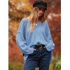 image:imageANRABESS Womens Oversized Scoop V Neck Batwing Sleeve Sweater  Off Shoulder Long Sleeve Pullover SweaterLoose Slouchy FitChunky Knit Soft Warm Fall OutfitsWinter ClothingBlue