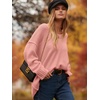 image:imageANRABESS Womens Oversized Scoop V Neck Batwing Sleeve Sweater  Off Shoulder Long Sleeve Pullover SweaterLoose Slouchy FitChunky Knit Soft Warm Fall OutfitsWinter ClothingPink