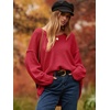 image:imageANRABESS Womens Oversized Scoop V Neck Batwing Sleeve Sweater  Off Shoulder Long Sleeve Pullover SweaterLoose Slouchy FitChunky Knit Soft Warm Fall OutfitsWinter ClothingRed