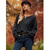 image:imageANRABESS Womens Oversized Scoop V Neck Batwing Sleeve Sweater  Off Shoulder Long Sleeve Pullover SweaterLoose Slouchy FitChunky Knit Soft Warm Fall OutfitsWinter ClothingBlack