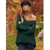 image:imageANRABESS Womens Oversized Scoop V Neck Batwing Sleeve Sweater  Off Shoulder Long Sleeve Pullover SweaterLoose Slouchy FitChunky Knit Soft Warm Fall OutfitsWinter ClothingDark Green
