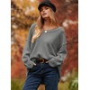 image:imageANRABESS Womens Oversized Scoop V Neck Batwing Sleeve Sweater  Off Shoulder Long Sleeve Pullover SweaterLoose Slouchy FitChunky Knit Soft Warm Fall OutfitsWinter ClothingDark Gray