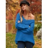 image:imageANRABESS Womens Oversized Scoop V Neck Batwing Sleeve Sweater  Off Shoulder Long Sleeve Pullover SweaterLoose Slouchy FitChunky Knit Soft Warm Fall OutfitsWinter ClothingAzure