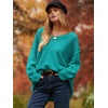 image:imageANRABESS Womens Oversized Scoop V Neck Batwing Sleeve Sweater  Off Shoulder Long Sleeve Pullover SweaterLoose Slouchy FitChunky Knit Soft Warm Fall OutfitsWinter ClothingBlue Green