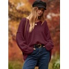 image:imageANRABESS Womens Oversized Scoop V Neck Batwing Sleeve Sweater  Off Shoulder Long Sleeve Pullover SweaterLoose Slouchy FitChunky Knit Soft Warm Fall OutfitsWinter ClothingWine Red