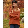image:imageANRABESS Womens Oversized Scoop V Neck Batwing Sleeve Sweater  Off Shoulder Long Sleeve Pullover SweaterLoose Slouchy FitChunky Knit Soft Warm Fall OutfitsWinter ClothingBrick