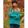 image:imageANRABESS Womens Oversized Scoop V Neck Batwing Sleeve Sweater  Off Shoulder Long Sleeve Pullover SweaterLoose Slouchy FitChunky Knit Soft Warm Fall OutfitsWinter ClothingBlue Green