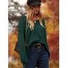 image:imageANRABESS Womens Oversized Scoop V Neck Batwing Sleeve Sweater  Off Shoulder Long Sleeve Pullover SweaterLoose Slouchy FitChunky Knit Soft Warm Fall OutfitsWinter ClothingDark Green
