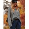 image:imageANRABESS Womens Oversized Scoop V Neck Batwing Sleeve Sweater  Off Shoulder Long Sleeve Pullover SweaterLoose Slouchy FitChunky Knit Soft Warm Fall OutfitsWinter ClothingDark Gray