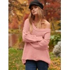 image:imageANRABESS Womens Oversized Scoop V Neck Batwing Sleeve Sweater  Off Shoulder Long Sleeve Pullover SweaterLoose Slouchy FitChunky Knit Soft Warm Fall OutfitsWinter ClothingPink