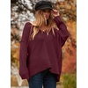 image:imageANRABESS Womens Oversized Scoop V Neck Batwing Sleeve Sweater  Off Shoulder Long Sleeve Pullover SweaterLoose Slouchy FitChunky Knit Soft Warm Fall OutfitsWinter ClothingWine Red
