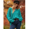 image:imageANRABESS Womens Oversized Scoop V Neck Batwing Sleeve Sweater  Off Shoulder Long Sleeve Pullover SweaterLoose Slouchy FitChunky Knit Soft Warm Fall OutfitsWinter ClothingBlue Green