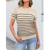 image:imageANRABESS Womens Short Sleeve Sweaters Wool Blend  Business Casual Work Tops Crew Neck Comfy Lightweight Knit Pullover Classic Sweater Shirts Spring Summer Fall OutfitsBeige Black Stripe
