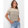 image:imageANRABESS Womens Short Sleeve Sweaters Wool Blend  Business Casual Work Tops Crew Neck Comfy Lightweight Knit Pullover Classic Sweater Shirts Spring Summer Fall OutfitsBeige Black Stripe