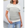 image:imageANRABESS Womens Short Sleeve Sweaters Wool Blend  Business Casual Work Tops Crew Neck Comfy Lightweight Knit Pullover Classic Sweater Shirts Spring Summer Fall OutfitsWhite Black Stripe