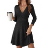 image:imageANRABESS Women Long Sleeve V Neck Sweater Short Dresses  Soft Ribbed Knit Button Side ALine Flowy Mini Dress Casual Daily Work Vacation Outfits Spring Fall Winter ClothesBlack