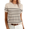 image:imageANRABESS Womens Short Sleeve Sweaters Wool Blend  Business Casual Work Tops Crew Neck Comfy Lightweight Knit Pullover Classic Sweater Shirts Spring Summer Fall OutfitsBeige Black Stripe